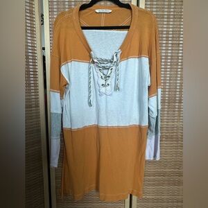 We The Free Rugby Orange and White Lace-Up Tunic